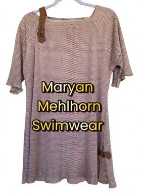 Maryan Mehlhorn Tan Knit Swimwear Cover Up Tunic with Buckle Accents